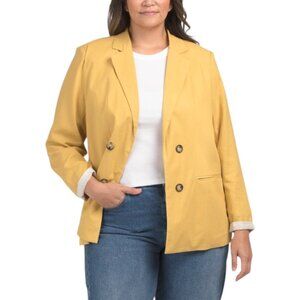 TAHARI Plus Linen Blend Jacket - Chartreuse